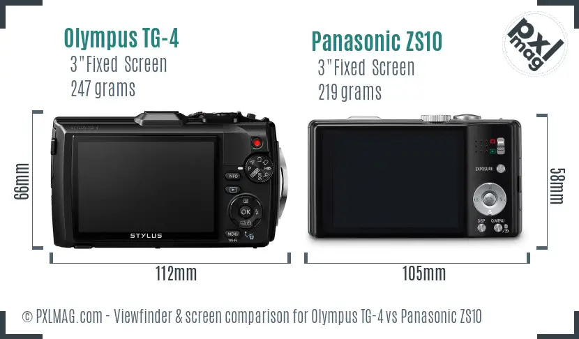 Olympus TG-4 vs Panasonic ZS10 Screen and Viewfinder comparison