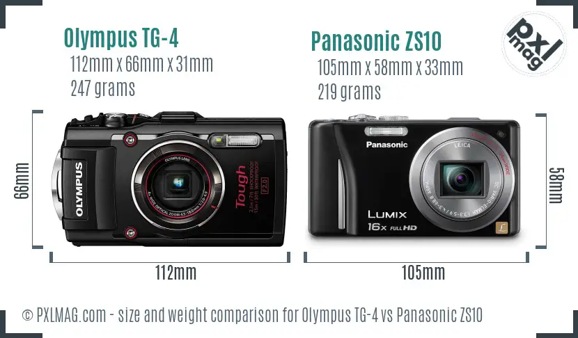 Olympus TG-4 vs Panasonic ZS10 size comparison