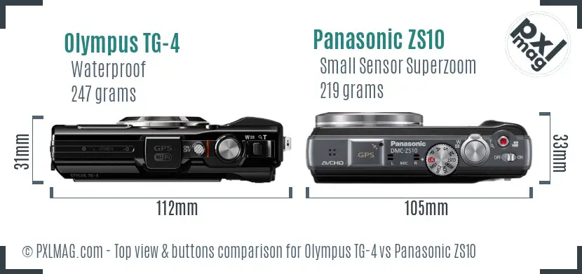 Olympus TG-4 vs Panasonic ZS10 top view buttons comparison