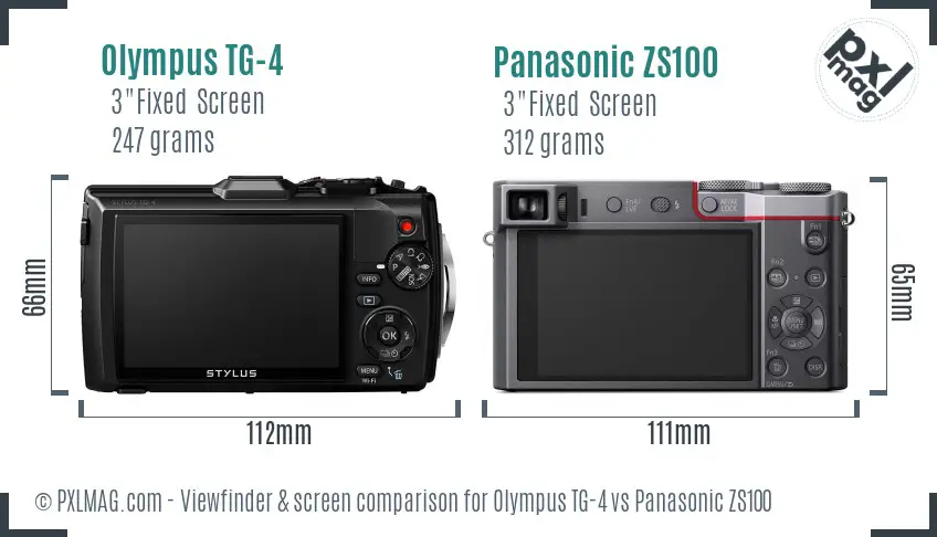 Olympus TG-4 vs Panasonic ZS100 Screen and Viewfinder comparison