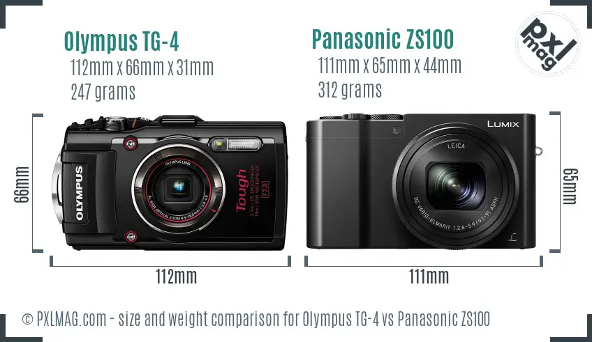 Olympus TG-4 vs Panasonic ZS100 size comparison