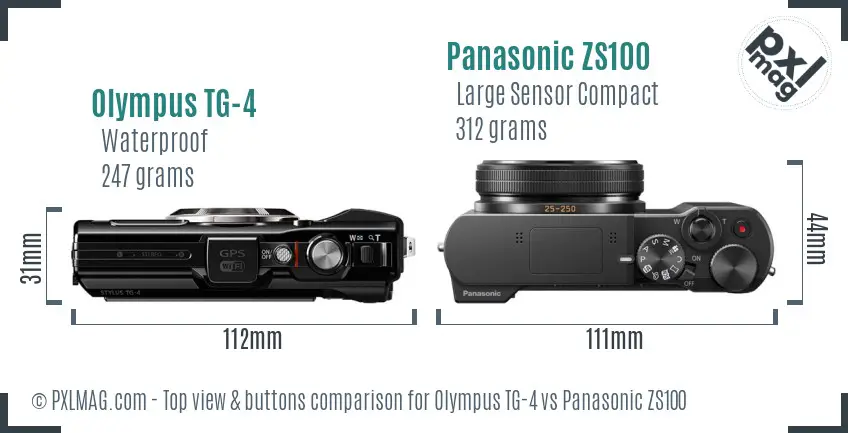 Olympus TG-4 vs Panasonic ZS100 top view buttons comparison