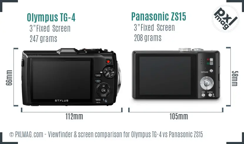 Olympus TG-4 vs Panasonic ZS15 Screen and Viewfinder comparison