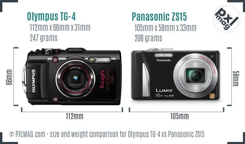 Olympus TG-4 vs Panasonic ZS15 size comparison