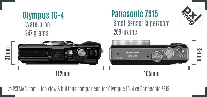 Olympus TG-4 vs Panasonic ZS15 top view buttons comparison