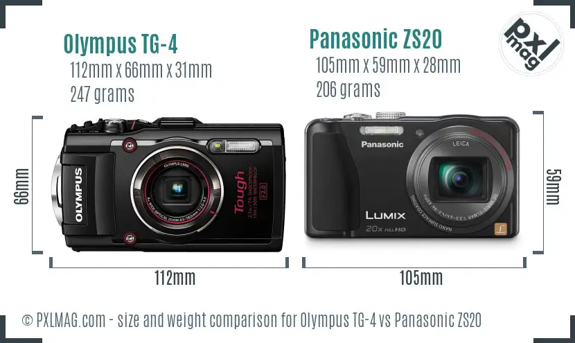 Olympus TG-4 vs Panasonic ZS20 size comparison