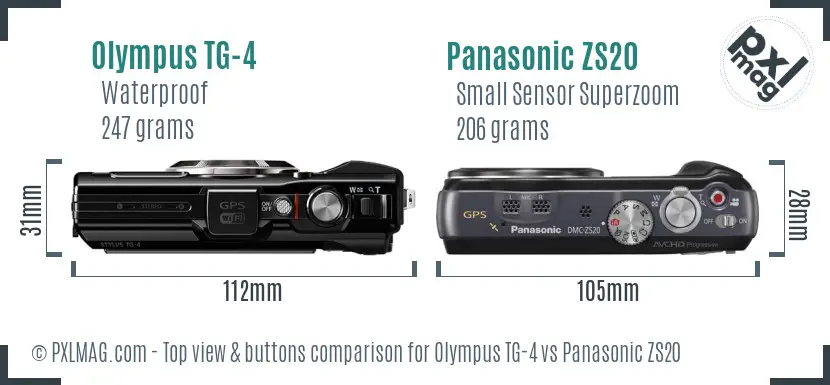 Olympus TG-4 vs Panasonic ZS20 top view buttons comparison