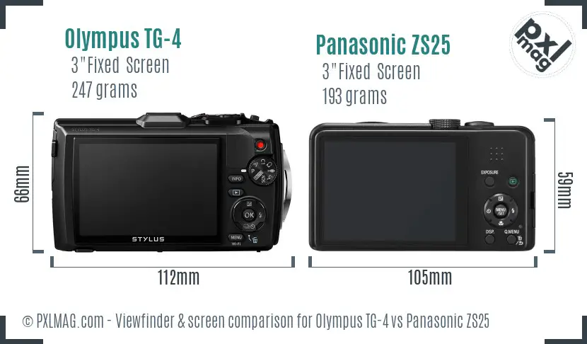 Olympus TG-4 vs Panasonic ZS25 Screen and Viewfinder comparison