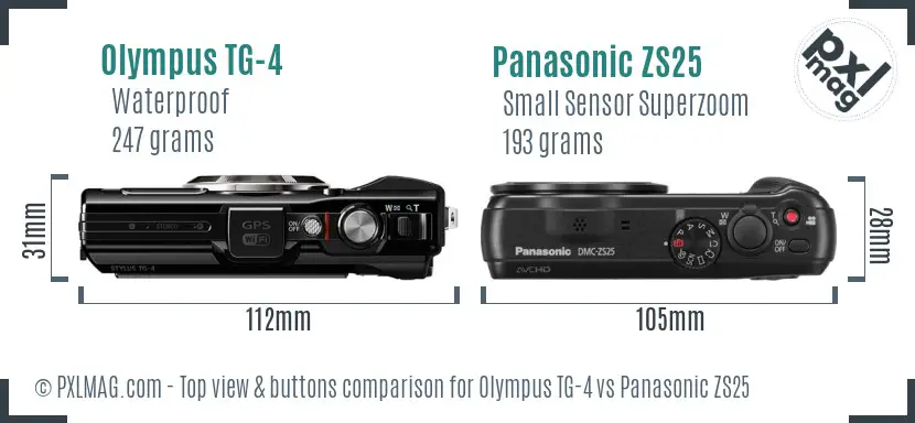Olympus TG-4 vs Panasonic ZS25 top view buttons comparison