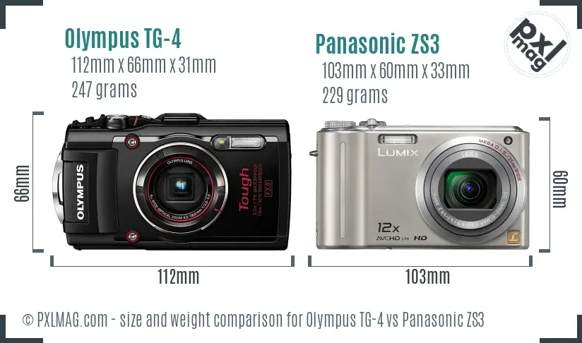 Olympus TG-4 vs Panasonic ZS3 size comparison