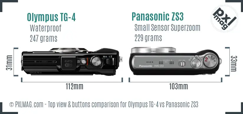 Olympus TG-4 vs Panasonic ZS3 top view buttons comparison