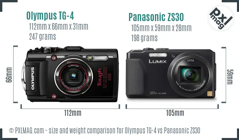 Olympus TG-4 vs Panasonic ZS30 size comparison
