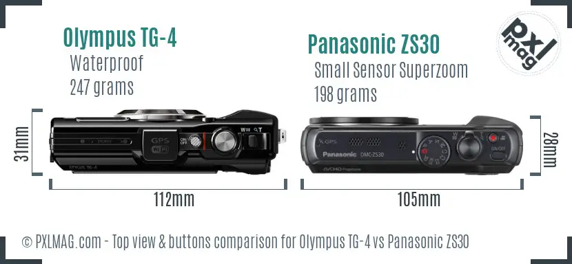 Olympus TG-4 vs Panasonic ZS30 top view buttons comparison