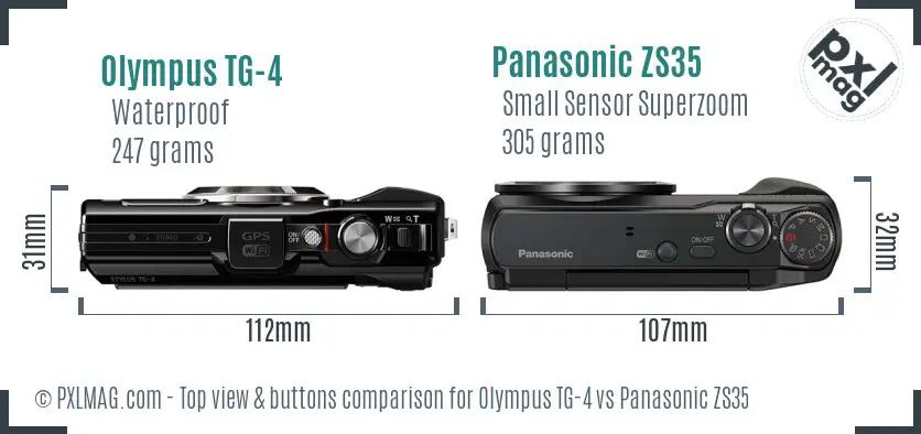 Olympus TG-4 vs Panasonic ZS35 top view buttons comparison Olympus TG-4 vs Panasonic ZS35 top view buttons comparison
