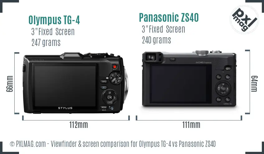 Olympus TG-4 vs Panasonic ZS40 Screen and Viewfinder comparison