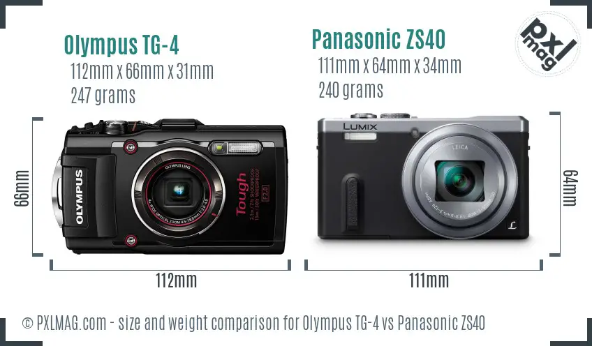 Olympus TG-4 vs Panasonic ZS40 size comparison