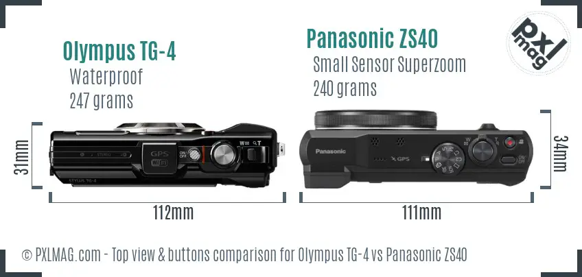 Olympus TG-4 vs Panasonic ZS40 top view buttons comparison