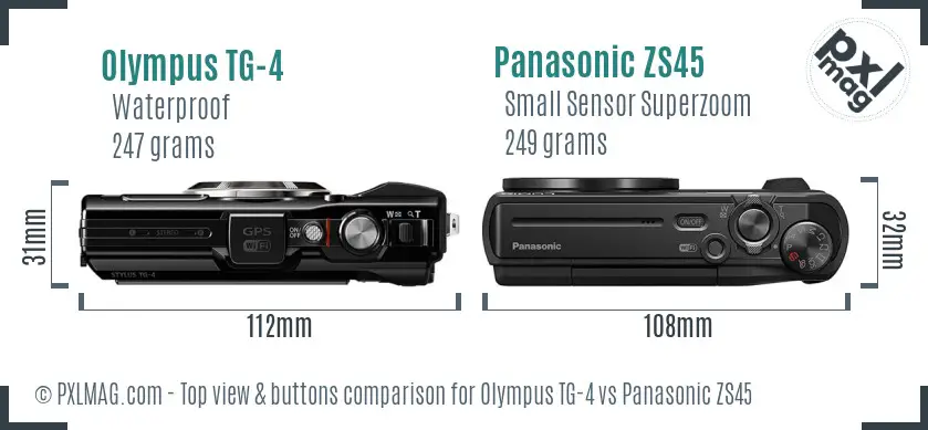 Olympus TG-4 vs Panasonic ZS45 top view buttons comparison