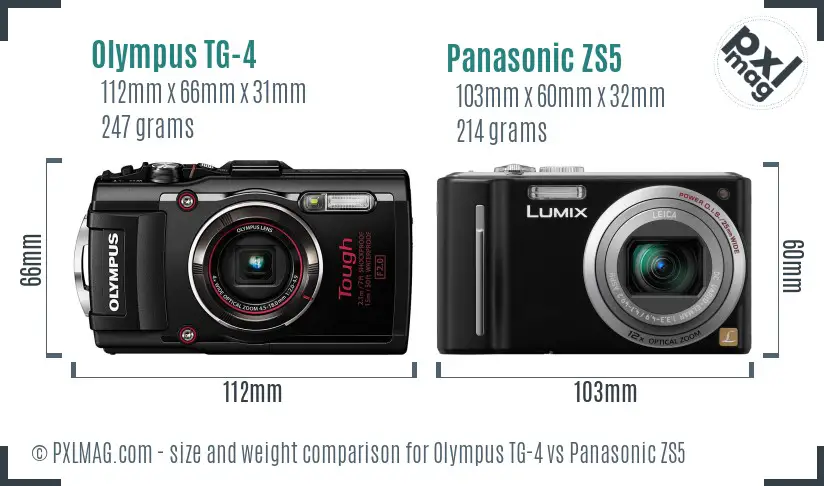 Olympus TG-4 vs Panasonic ZS5 size comparison