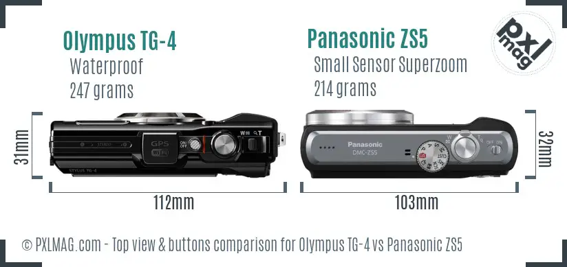 Olympus TG-4 vs Panasonic ZS5 top view buttons comparison