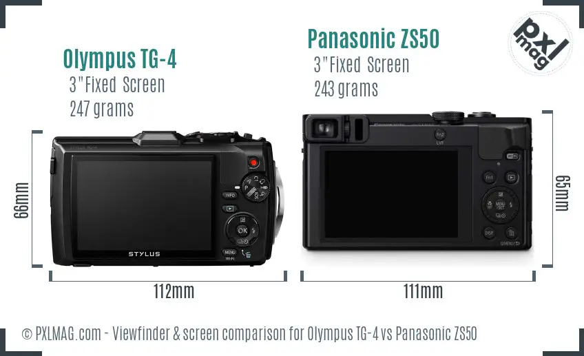 Olympus TG-4 vs Panasonic ZS50 Screen and Viewfinder comparison