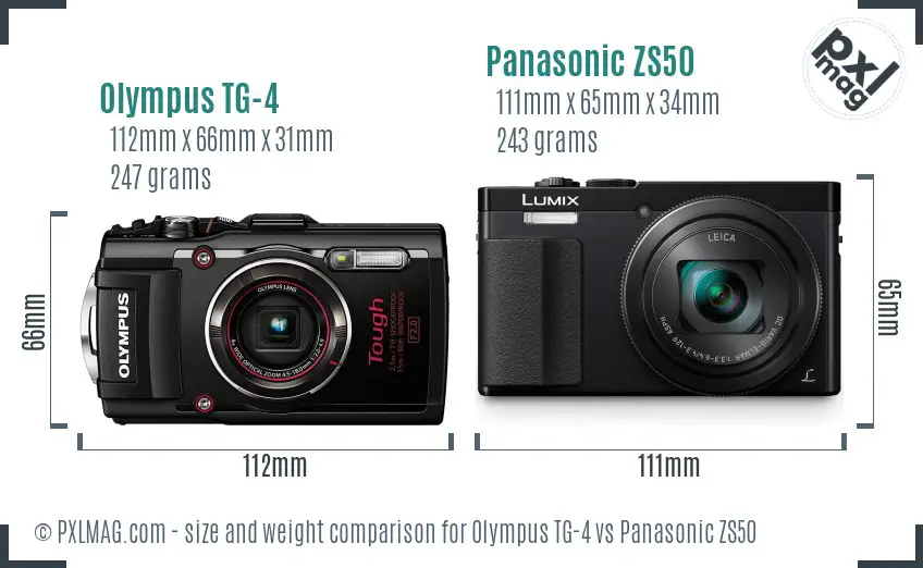 Olympus TG-4 vs Panasonic ZS50 size comparison