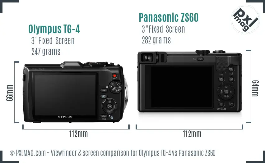 Olympus TG-4 vs Panasonic ZS60 Screen and Viewfinder comparison