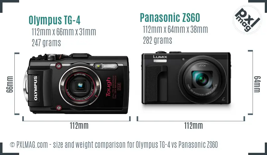 Olympus TG-4 vs Panasonic ZS60 size comparison