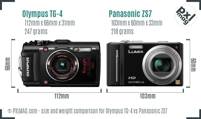 Olympus TG-4 vs Panasonic ZS7 size comparison