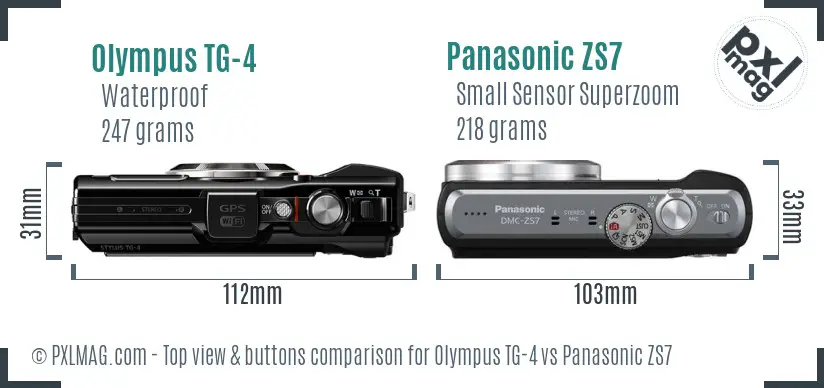 Olympus TG-4 vs Panasonic ZS7 top view buttons comparison