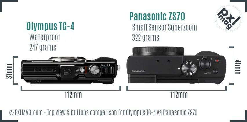Olympus TG-4 vs Panasonic ZS70 top view buttons comparison