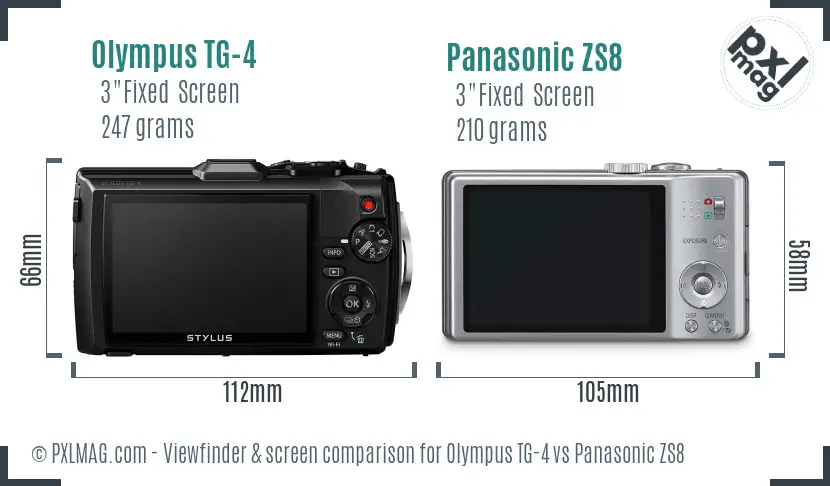 Olympus TG-4 vs Panasonic ZS8 Screen and Viewfinder comparison