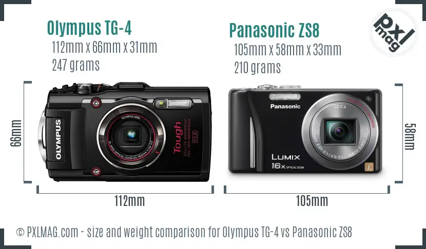 Olympus TG-4 vs Panasonic ZS8 size comparison