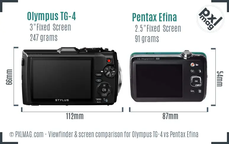Olympus TG-4 vs Pentax Efina Screen and Viewfinder comparison