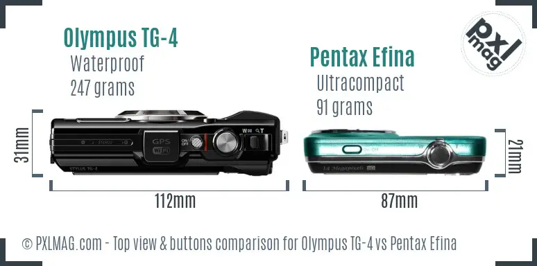 Olympus TG-4 vs Pentax Efina top view buttons comparison