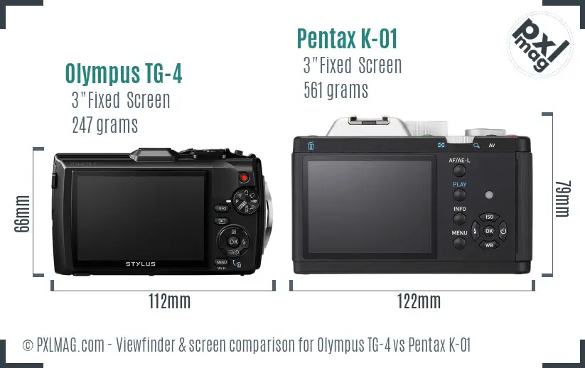 Olympus TG-4 vs Pentax K-01 Screen and Viewfinder comparison