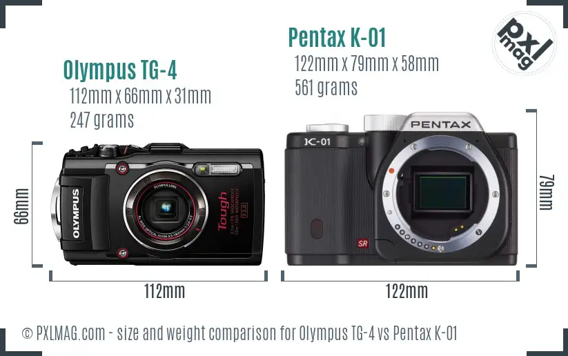 Olympus TG-4 vs Pentax K-01 size comparison