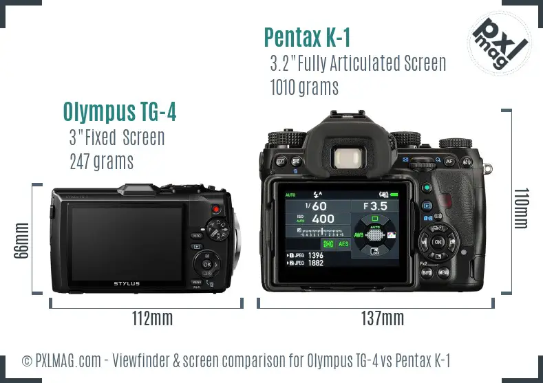 Olympus TG-4 vs Pentax K-1 Screen and Viewfinder comparison