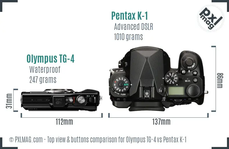 Olympus TG-4 vs Pentax K-1 top view buttons comparison