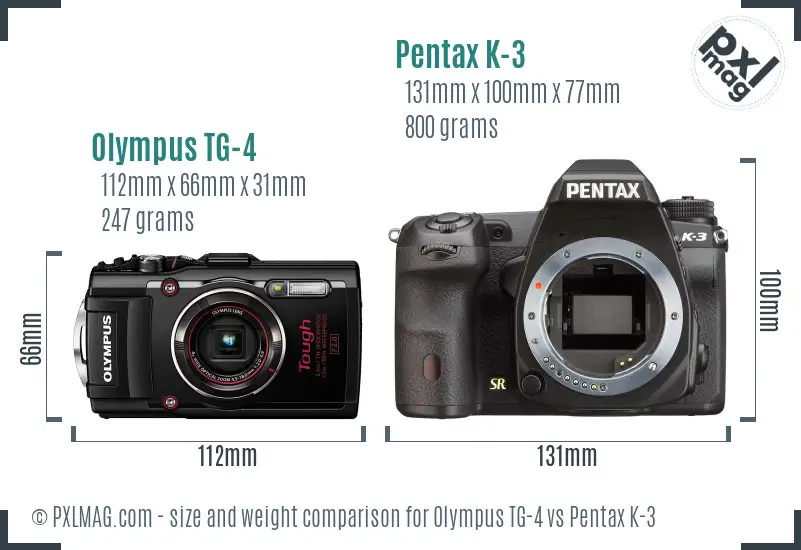 Olympus TG-4 vs Pentax K-3 size comparison