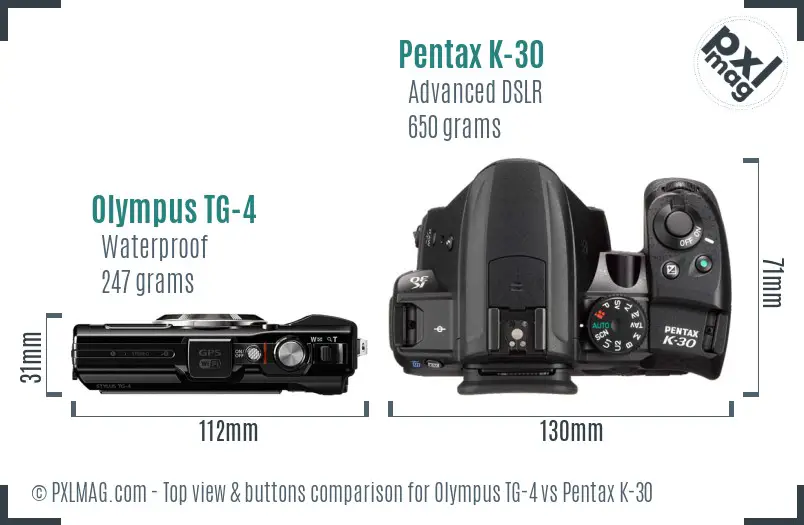 Olympus TG-4 vs Pentax K-30 top view buttons comparison