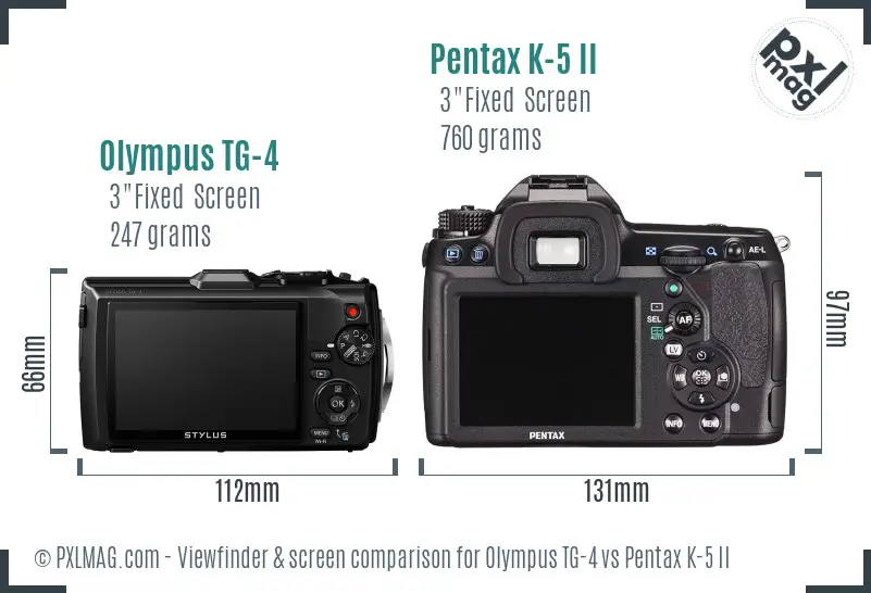 Olympus TG-4 vs Pentax K-5 II Screen and Viewfinder comparison