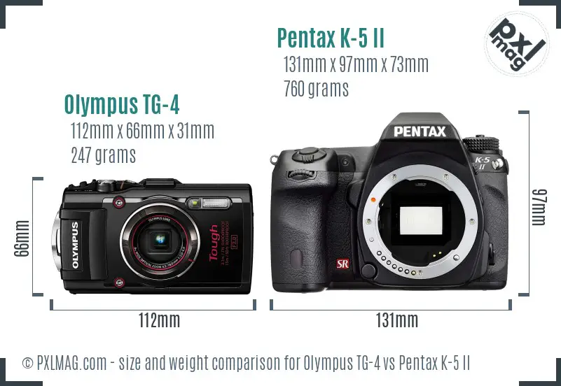 Olympus TG-4 vs Pentax K-5 II size comparison