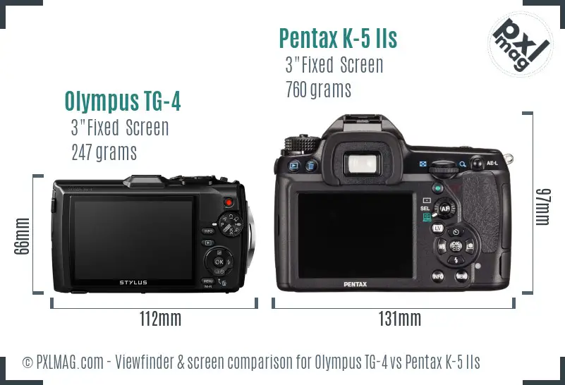 Olympus TG-4 vs Pentax K-5 IIs Screen and Viewfinder comparison