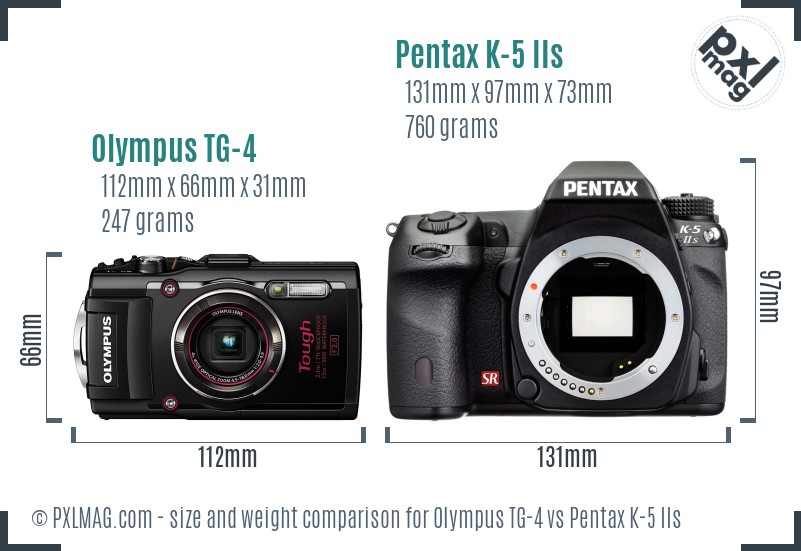 Olympus TG-4 vs Pentax K-5 IIs size comparison