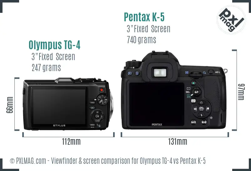 Olympus TG-4 vs Pentax K-5 Screen and Viewfinder comparison