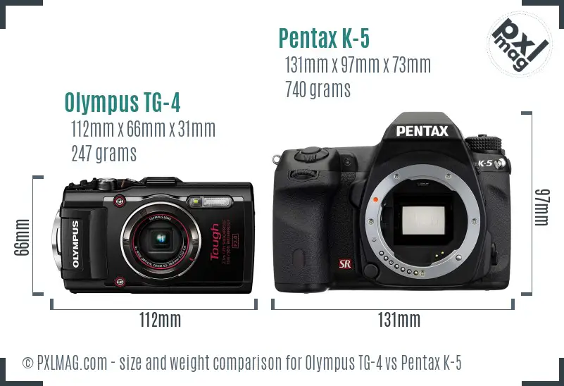 Olympus TG-4 vs Pentax K-5 size comparison