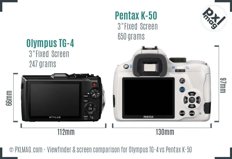 Olympus TG-4 vs Pentax K-50 Screen and Viewfinder comparison