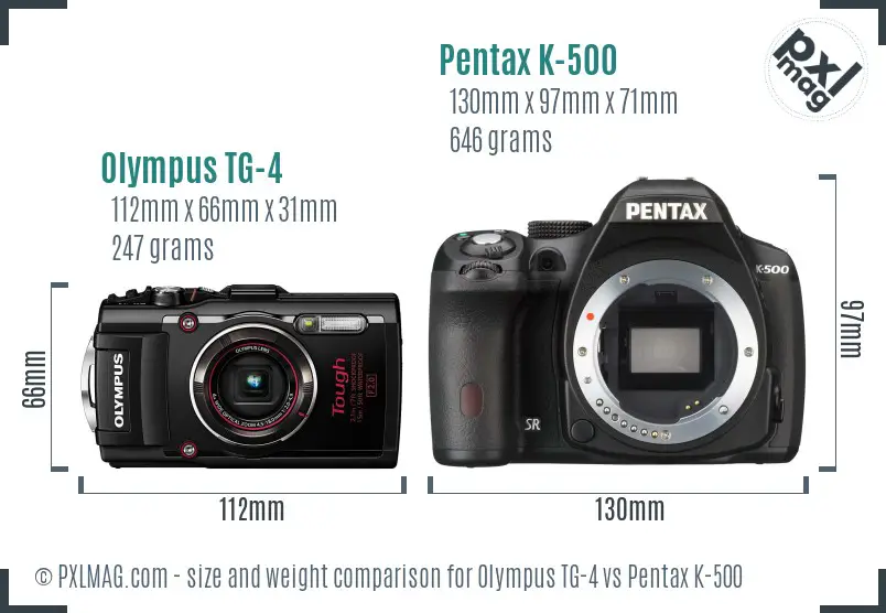 Olympus TG-4 vs Pentax K-500 size comparison