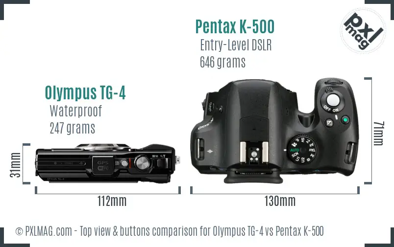 Olympus TG-4 vs Pentax K-500 top view buttons comparison